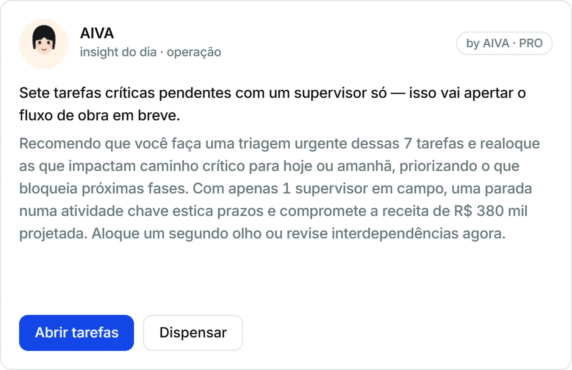 Card de insight da Operação — tema claro
