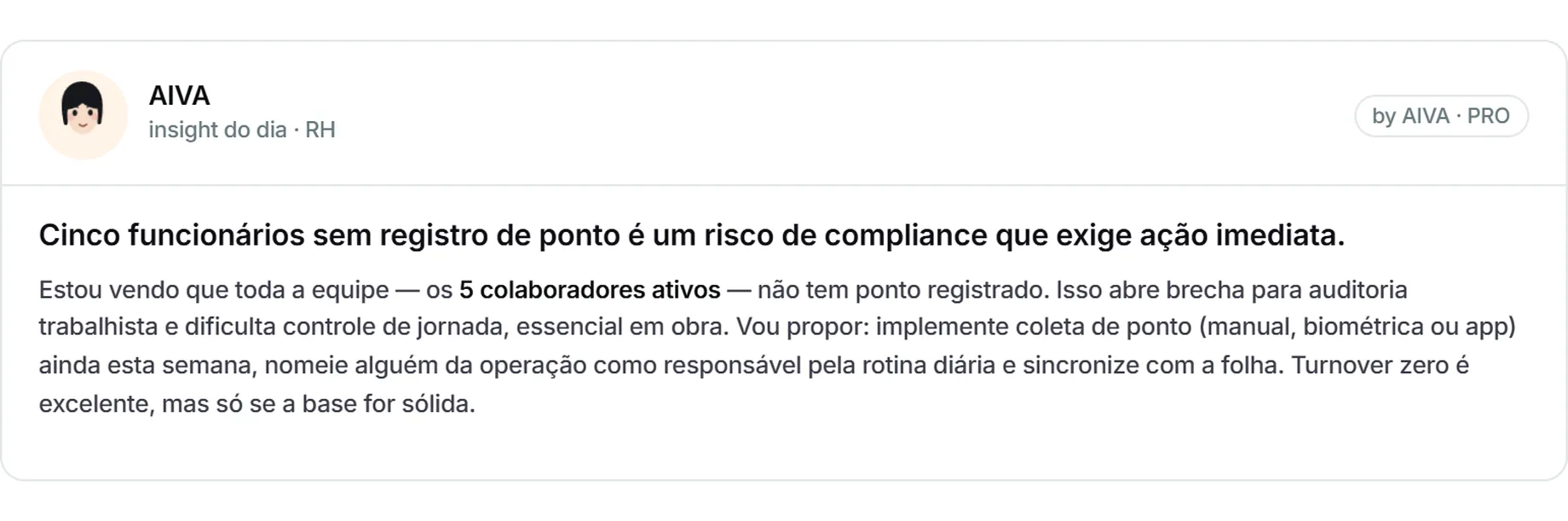 Card de insight do RH — tema claro